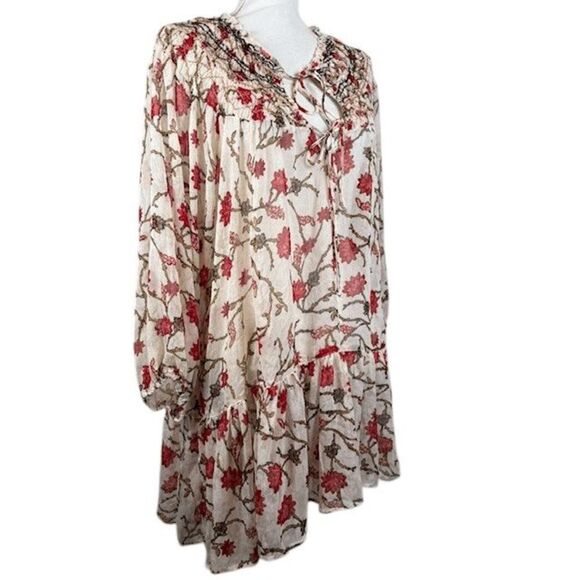 Free People Keeping Up With Kara Tunic Ivory Floral Chiffon Embroidery Small - Picture 2 of 15